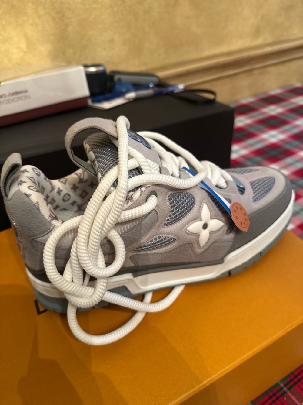 Louis Vuitton Grey & Blue Mesh Suede Sneaker - LV Trainers - Picture 5 of 8